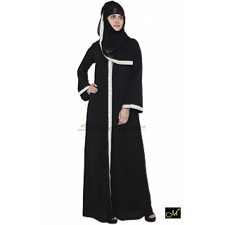 Front open abaya- Black with white Lace